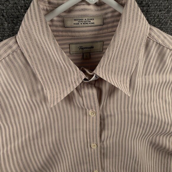 Faconnable Long Sleeve Button Up Shirt Women Pink Striped Large Cotton Adult - Picture 6 of 16